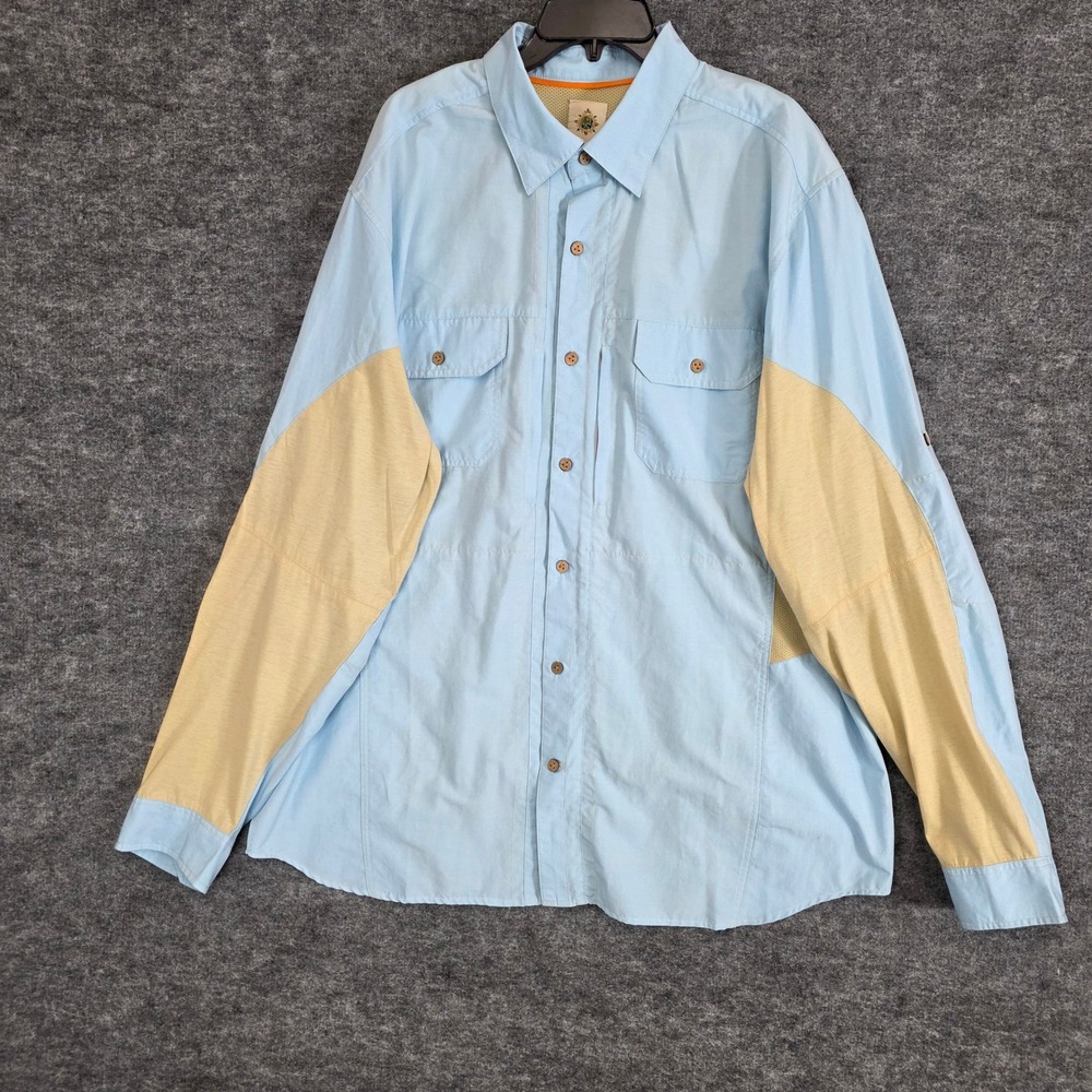 The Territory Ahead Shirt Mens 2XLT Blue Tan Colorblock Long Sleeve Button‎ Up